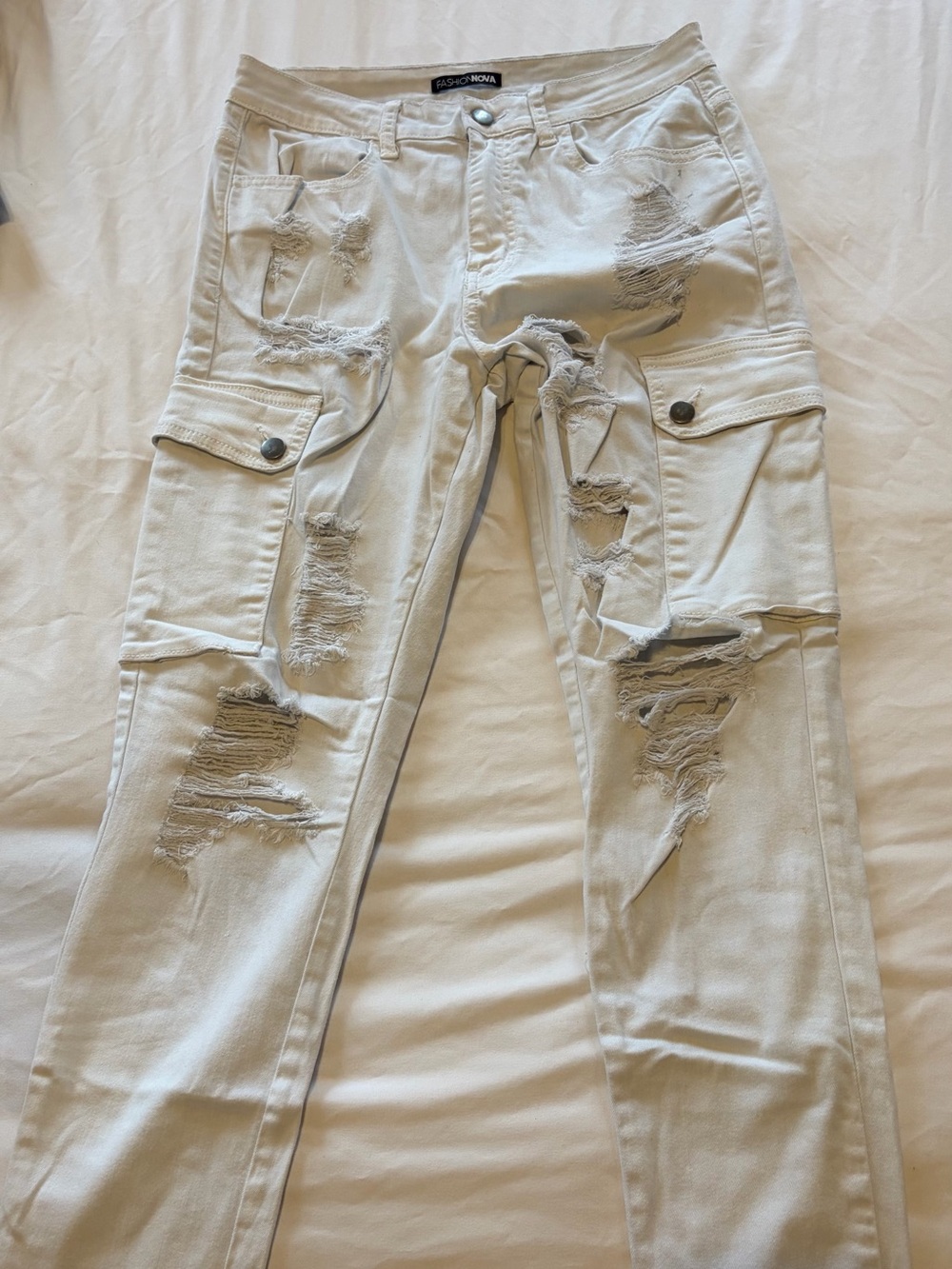 Fashion Nova White High-Rise Jeans with Branded Waist Label